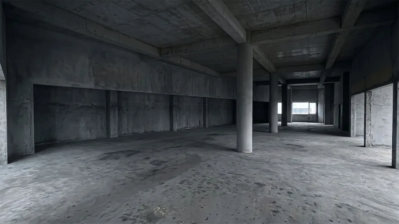 DURAPOWER office, bare concrete floor before the fit-out