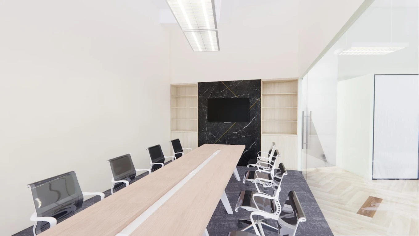 3D mock-up of a finished office meeting room