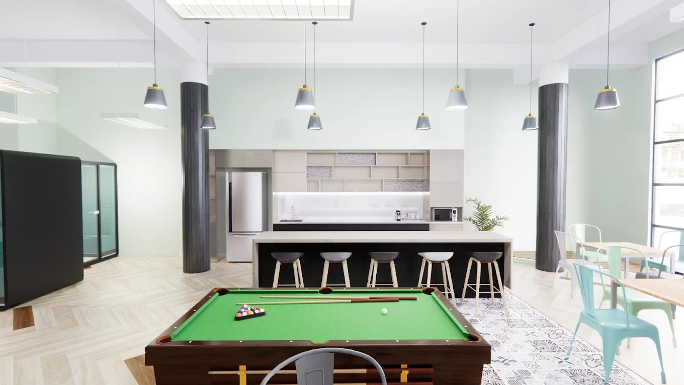 3D mock-up of an office lounge and pantry